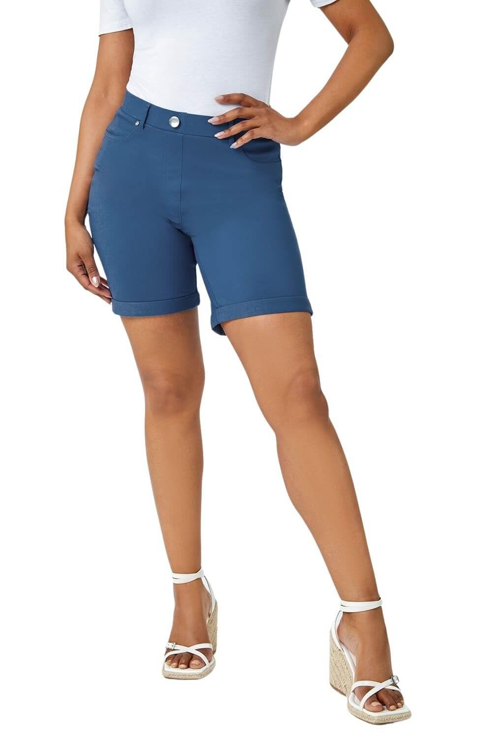 Roman Women's Blue Turn Up Stretch Shorts In | Size: 18