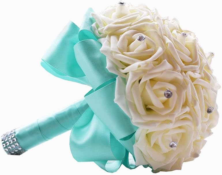 S_SSOY PE Wedding Bouquet, Bridesmaid Bouquet Bridal Holding Bouquets with Hand Made Crystals Soft Ribbons, Artificial Rose Flowers for Wedding, Party Church and Wedding Decoration,Royal Blue