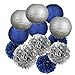 12PCS Navy Blue Silver Party Decoration Tissue Pom Poms Paper Lanterns Boys Birthday Party Set,Boy Baby Showerï¼Œ Father Day Bachelor Partyï¼ŒWeddingï¼Œ Baby Showerï¼ŒBridal Showerï¼ŒRoom Decoration