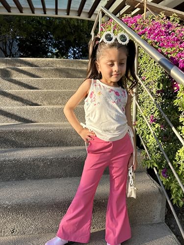 Image of Arshiner Toddler Girl Clothes 2 Piece Outfits Side Adjustable Drawstrings Tank Tops and Flare Leggings Pant Set