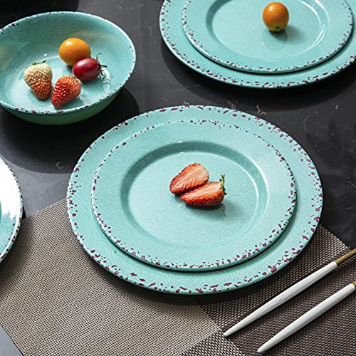 Melamine Dinnerware Set,Service For 4(12Pcs),Plates And Bowls Set For Outdoor And Indoor Use, Unbreakable, Dishwasher Safe,Blue #TOP2