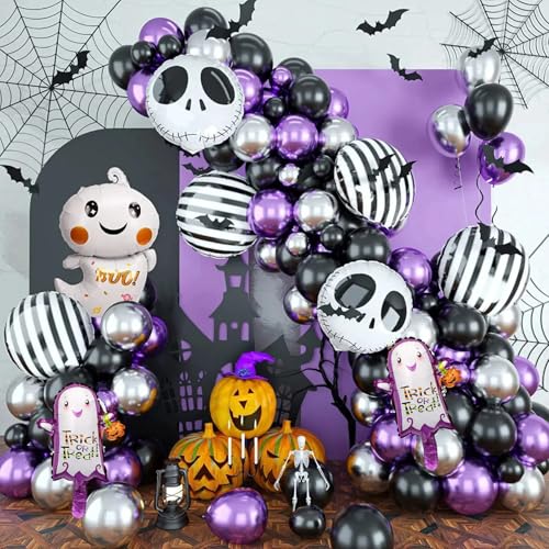 Skull Halloween Birthday Party Decorations 85 Pcs Halloween Balloon Garland Arch Kit with Bat jack skellington balloons for Baby Shower Decorations Day of the Dead (Purple)