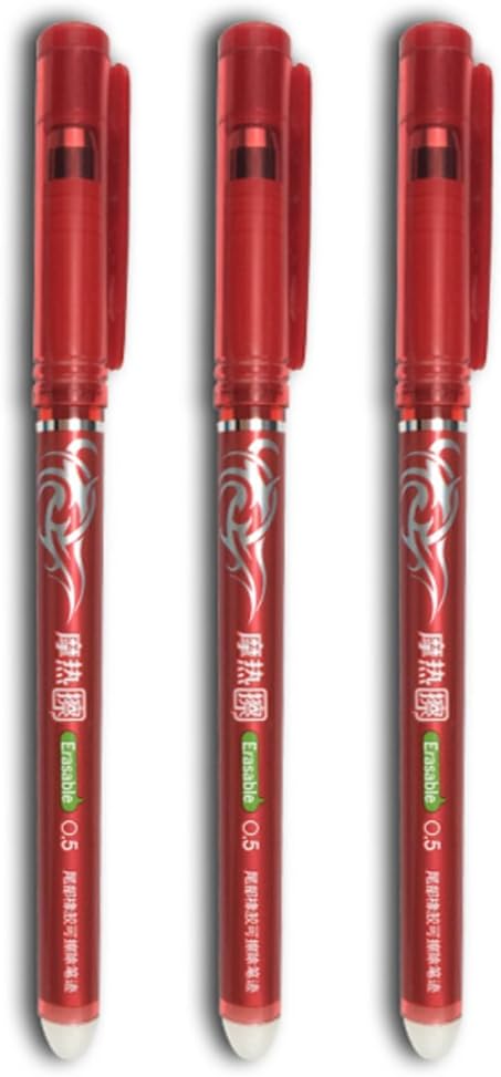 3 Erasable Rollerball Pens 0.5mm Red Ink