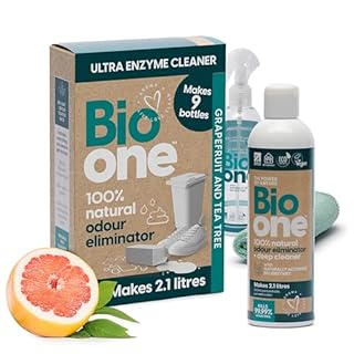Enzyme Cleaner Odour Eliminator Concentrate - Makes 9x 250ml Bio One Bottles, Natural Enzymatic Surface Cleaning Spray for Carpets, Car Upholstery, Trainers, Pets - Powerful Odour & Urine Neutraliser