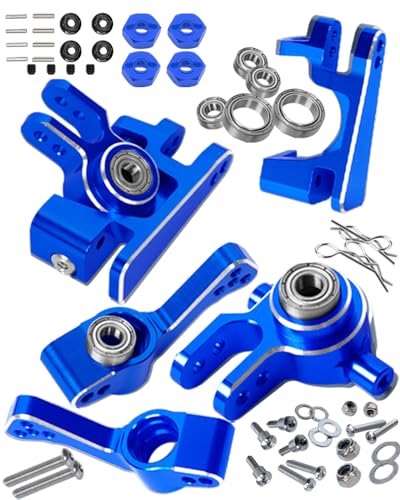 RCMYou RC Upgrades Part for 1/10 Slash 4x4/Slash 4x4 VXL,Alloy Caster Block,Steering Blocks,Rear Stub Axle Carriers w/4pcs Wheel Hex & Bearings,Navy Blue