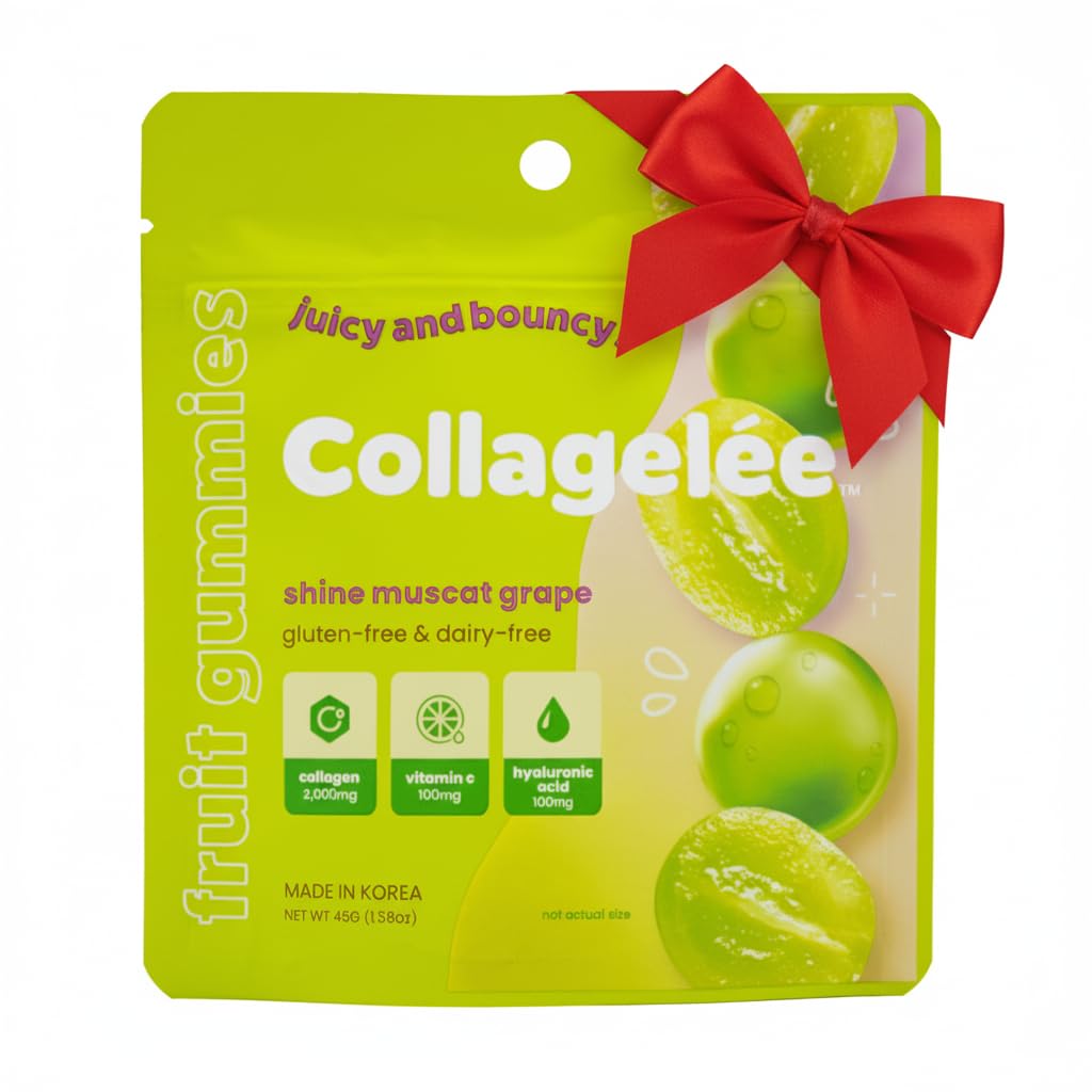 Collagelee Collagen Gummies - Marine Collagen Candy with Vitamin C, Hyaluronic Acid, & Biotin for Moisturized, Youthful, Plump Skin - Korean Collagen Snacks (Shine Muscat Grape)