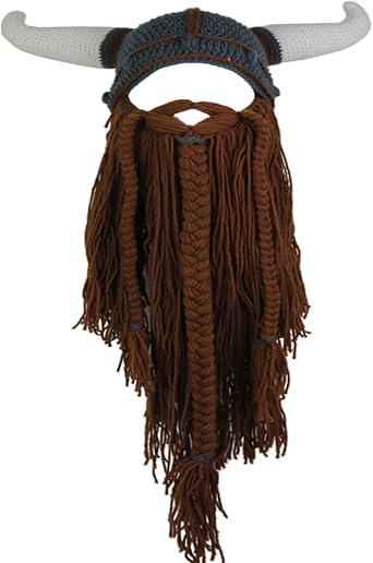YEKEYI Big Horn Viking Hat Beanie Beard Viking Knit Hat Barbarian Funny Ski Cap Funny halloween hat christmas hat