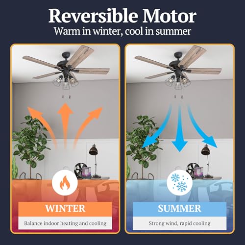 Prominence Home Lincoln Woods, 52 Inch Industrial Style LED Ceiling Fan with Light, Pull Chain, Three Mounting Options, 5 Dual Finish Blades, Reversible Motor - 50581-01 (Bronze) - Image 8