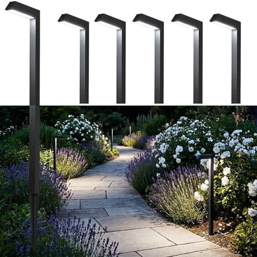 Lawyettle Low Voltage Pathway Lights, 4.5W LED Landscape Lighting, 4000K, 9-15V AC/DC, IP65 Waterproof, Aluminum, Black, 6 Pack