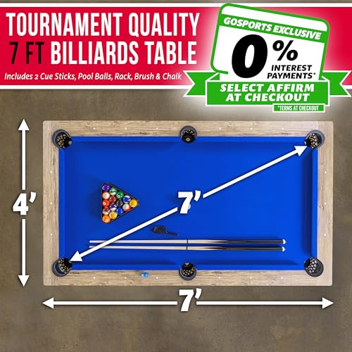 Image of GoSports 7 ft Pool Tables with Wood Finish - Choose Your Style - Modern Billiards Table with 2 Cue Sticks, Balls, Rack, Felt Brush and Chalk