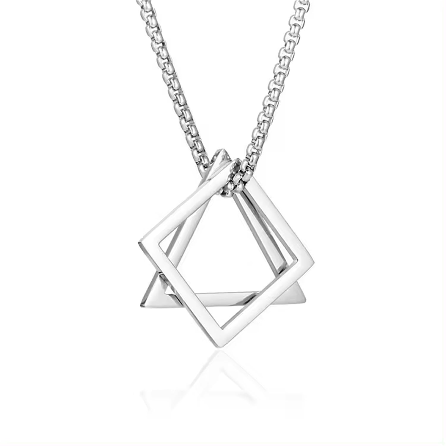 lila Fashion Jewellery Geometric Interlocking Square Triangle Male Female Pendant Stainless Steel Necklace for Men Chain Necklace for Boy Girl Gifts Necklace for Men Women Spiritual Party Jewelry-picture-10