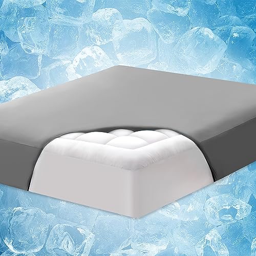 ELEMUSE Cooling Grey Full Dual Layer Mattress Pad Cover, CooltoTouch