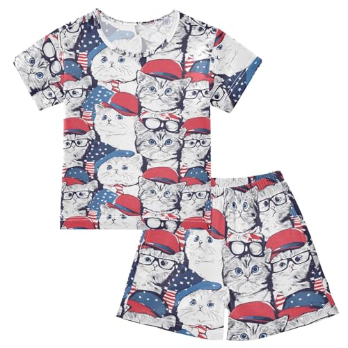 ALAZA Cute Cats Pajama Set Short Sleeve Sleepwear Soft Lounge Nightwear
