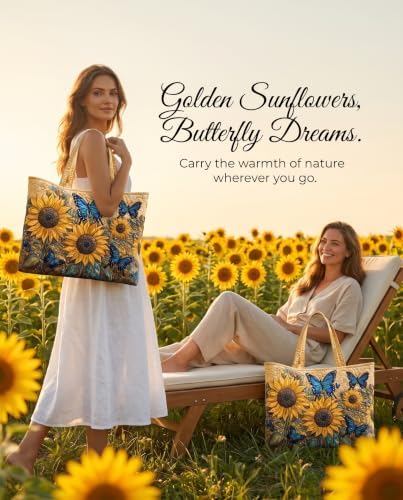 SUNCALMIX Quilted Tote Bag for Women, Butterfly and Floral Shoulder Bag, Open Top Casual Shopper Bag, Large Daily Purse — view 4