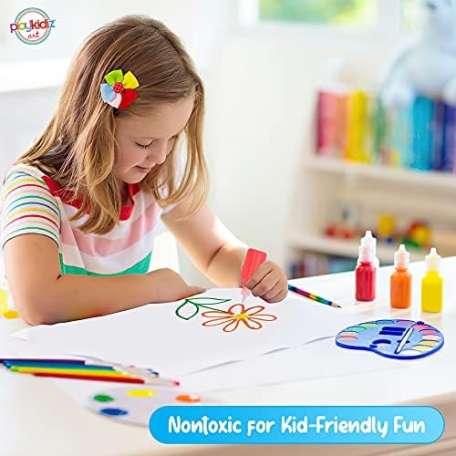 Playkidiz 3-D Art Puff Paint For Kids, 24 Pack Color Pack Squeeze Paint, Non Toxic Puff Paint Set, Washable Fabric Paint, Classic Colors, Ages 3+.