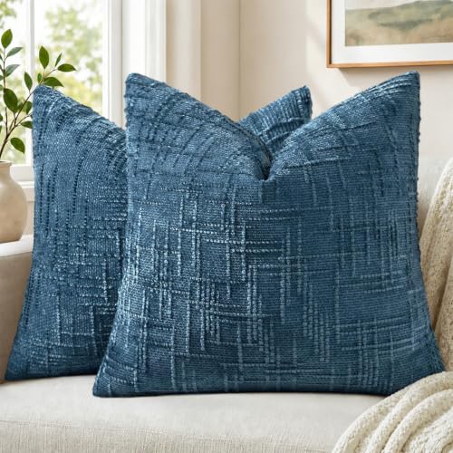 Pallene Navy Blue Textured Chenille Throw Pillow Covers 22x22 Set of 2 by Pallene - Used condition - US$20.27