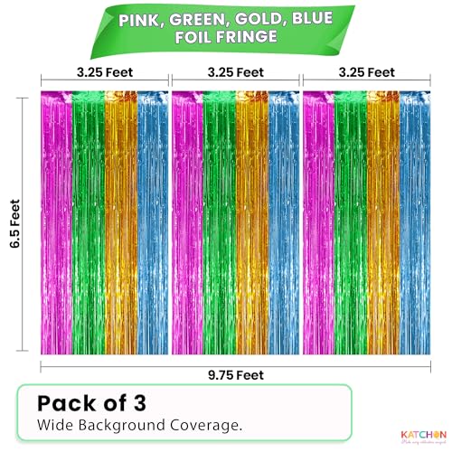 Image of KatchOn, XtraLarge Multicolor Fringe Backdrop - Pack of 3 | Foil Fringe Curtain for Hawaiian, Luau, Fiesta, Tropical Party Decorations | Streamers Party Decorations for Birthday, Wedding, Baby Shower