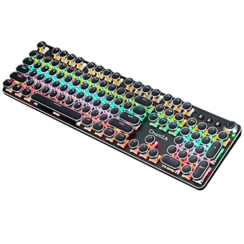 Image of ChamZA Multimedia Mechanical Keyboard Blue Switches w /Knob Wired Retro Typewriter Keyboard 104 Keys Gaming Keyboard RGB K820 - Black