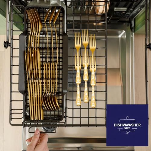 Image of Stainless Steel Forks Set | Dishwasher Safe & Shiny Polished Finish | Table Forks Set for Home Kitchen, Restaurant | Cutlery for Dinner, Table, Cake, and Dessert (6 Pcs Small Fork, Gold)