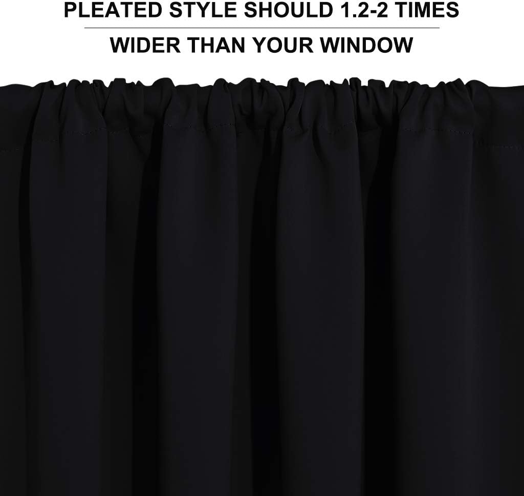 RYB HOME Short Blackout Curtains for Small Window, Sunmmer Heat Light Blocking Privacy Protection Curtains for Sunroom Laundry Room Stair Window, Width 52 by Length 36, Black, Set of 2