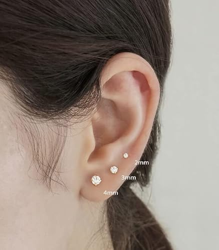 3Mm Cz Screw Back Cartilage Earrings For Girls,Tiny Silver Flatback Cubic Zirconia Stud Earrings Helix Earrings Cartilage Piercing Jewelry Gift For Women Toddlers(3Mm Cz, Silver) #TOP2