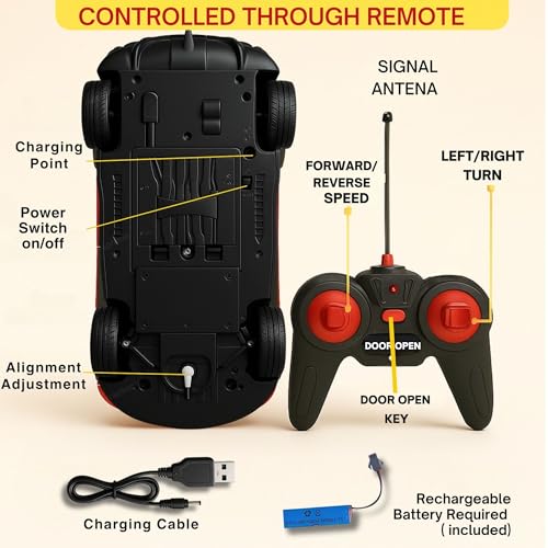 Image of GRAPHENE 1:16 Big Size Remote Control Car for Kids Rechargeable High Speed Racing Wall Car Toy Boy 3-10 Years Openable Door Super Sports RC Car with Led Light Realistic Miniature Model Vehicle Toy