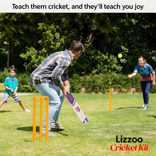 Image of Full Size Kids Beginner Cricket Kit with Natural Wooden Bat | Complete Cricket Set for Boys & Girls (5-10 Years) | Bat, Ball & Wickets | Outdoor Sports Toy |Birthday Gift for Kids
