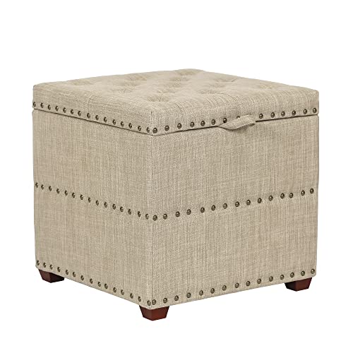Asense Modern Fabric Storage Ottoman Footrest with Removable Lid Padded Seat Side Tables for Bedroom Living Room Porch