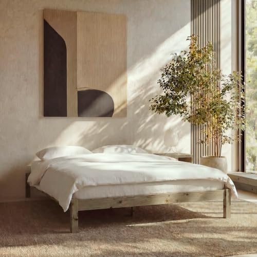 Image of LIFEMENT Full Bed Frame Classic Wood Platform, Noise Free, Under Bed Storage, No Box Spring Needed, Easy Assembly, Gray