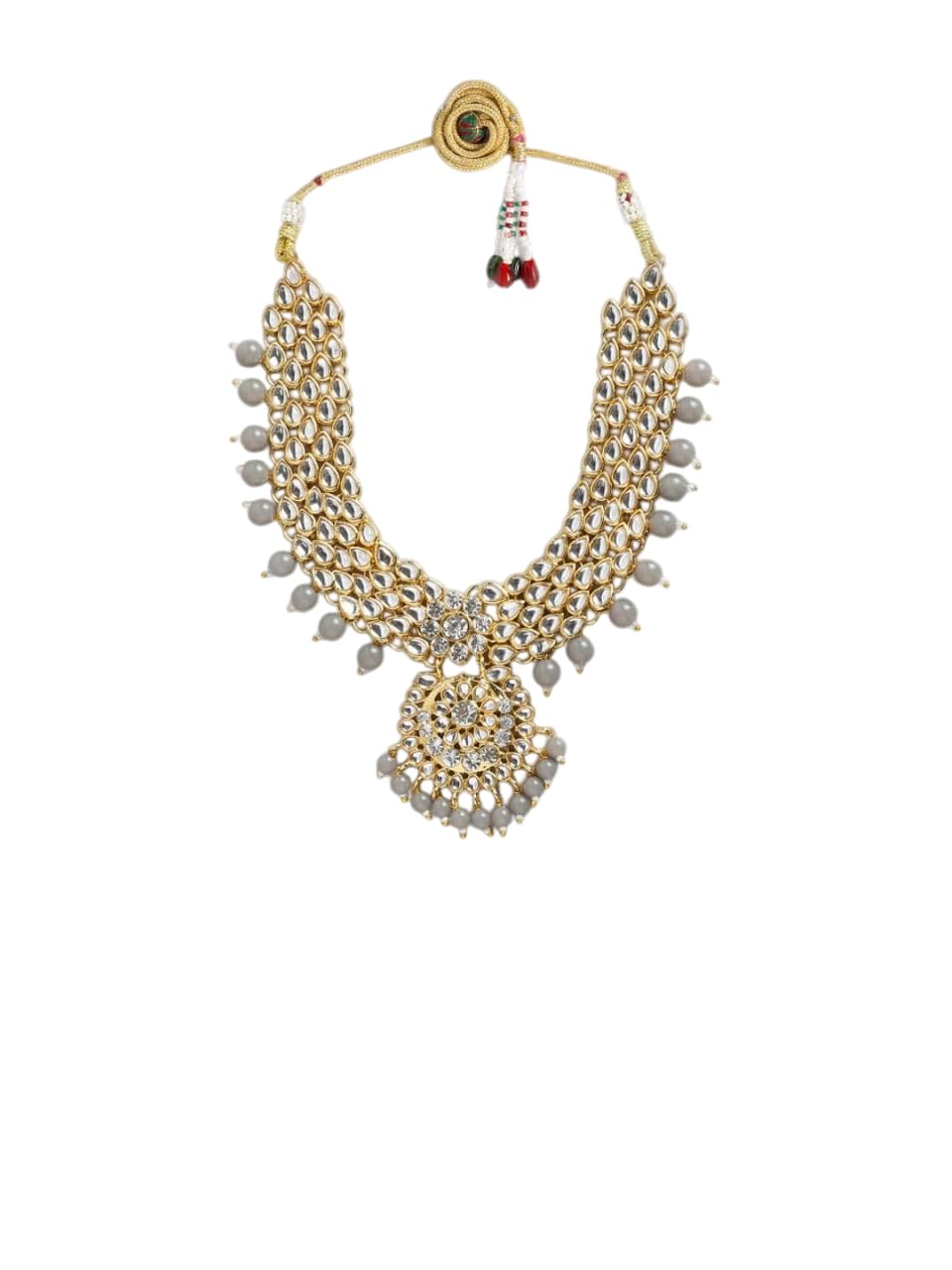DMZ-3863 - Juego de collar de novia Kundan chapado en oro de 18 quilates para mujer, color gris, S, Latón