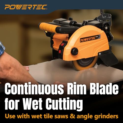 Image of POWERTEC 7 inch Continuous Rim Diamond Saw Blade for Wet Tile Saw, Diamond Blade for Cutting Ceramic, Porcelain, Natural Stone Tile, Wet Cutting Only 7 inch Diamond Blades, 1 Pack (14008)