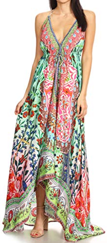 Image of Sakkas Lizi Womens Maxi High-Low Halter Handkerchief Long Dress Beach Party