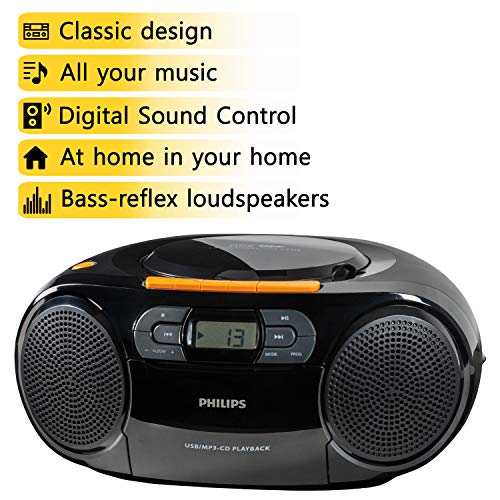 image for Philips Portable CD Player Boombox - Portable MP3 Player and Cassette 