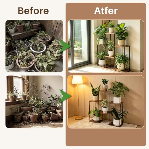 Phyluckny Plant Stand Indoor, 6-Tier 28" Tall Wood Plant Shelf for Multiple Plants, Outdoor Large Ladder Flower Pot Rack Holder for Living Room, Patio, Balcony, Morden Home Garden Decor — view 5