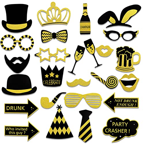 Konsait Photo Booth Props (26Count), Party Photo Booth Props Black And Gold, Fun Photo Booth Props For Bridal Shower Party Bachelorette Party And More #TOP8