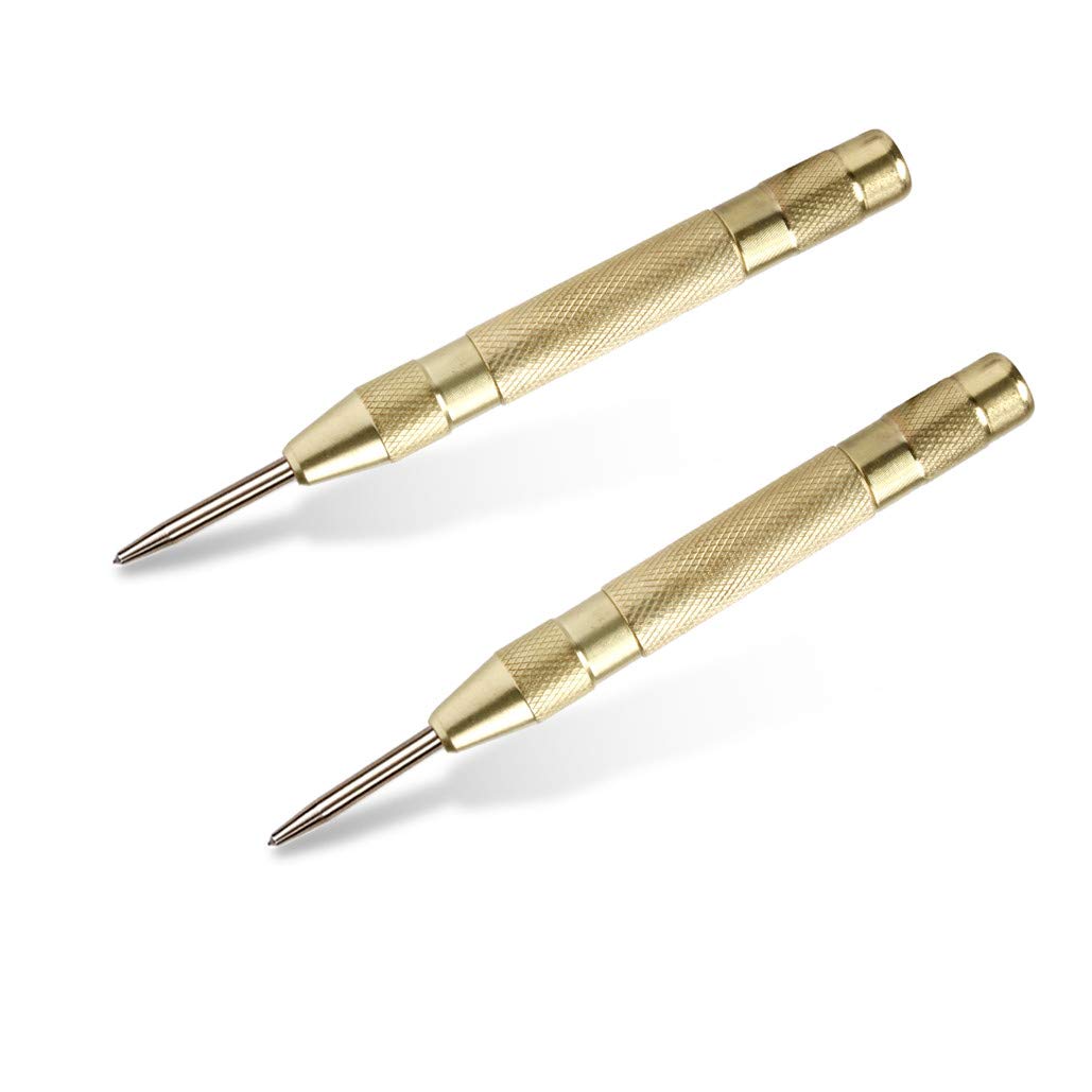 4 Pack Automatic Center Punch, Pamiso 5.1 Inch Spring Loaded Drill Punch Tool,Brass Window Spring Punch Tool, Fixed Point & Car Window Glasses Break