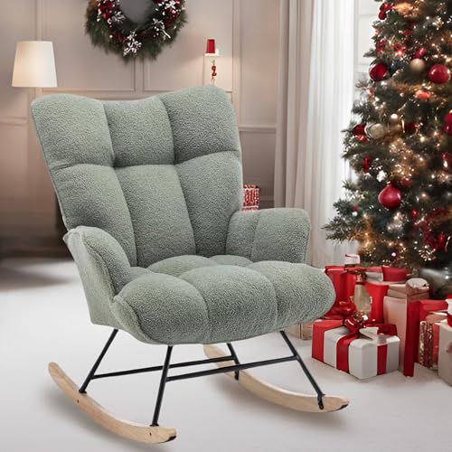 Image of SAETSFEG Rocking Chair Nursery, Upholstered Glider Rocker Chair for Living Room, Bedroom, Babyroom, Green