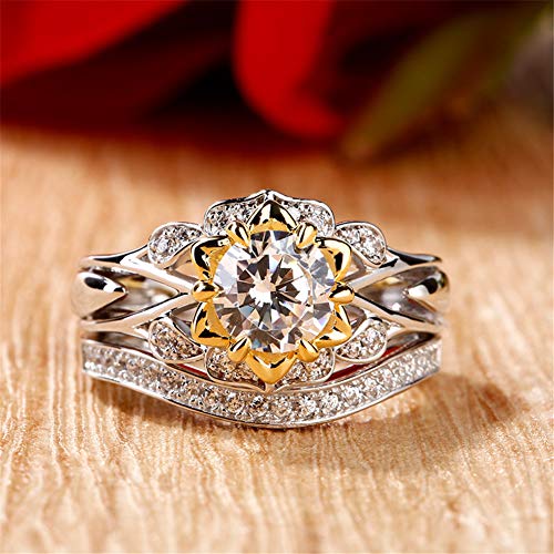 Jeulia 2 Carat Flower Engagement Ring Set for Women 14K Gold Plated Wedding Band Round Cut Cubic Zirconia Rings CZ Solitaire Engagement Rings2