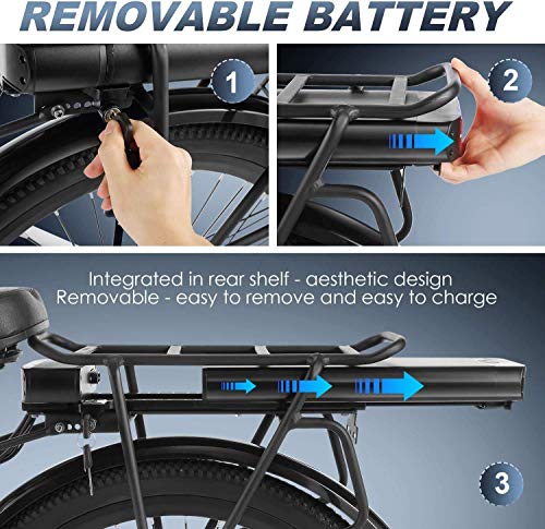 Speedrid 26 Zoll Retro City E-Bike mit 36V-12.5 AH(450Wh) Lithiumbatterie und 250 W Motor für Damen und Herren, Elektrofahrrad/Pedelec im Barockstil mit 7 Gänge Schaltung – Bild 6