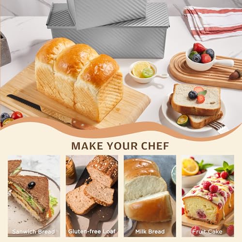 Image of KITESSENSU Pullman Loaf Pan with Lid, 1 lb Dough Capacity Non-Stick Bakeware for Baking Bread, Carbon Steel Corrugated Bread Toast Box Mold with Cover for Baking Bread, Silver