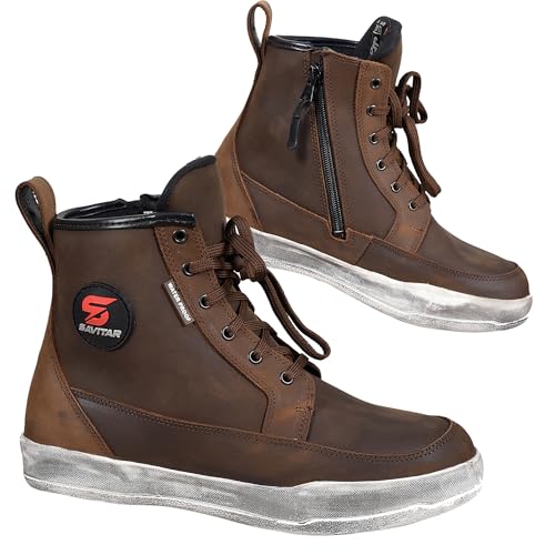 Motorcycle boots Genuine Leather Waterproof Motorbike sneakers Short Ankle Touring Motorcycle Shoes CE Approved (Brown, 9, UK Footwear Size System, Adult, Men, Numeric, Medium, 9)