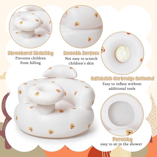 Image of Inflatable Baby Seat, Bear Portable Inflatable Infant Chair for Baby 3 Months and Up, Floor Seater Support Seat with Built in Air Pump for Kids Learning to Sit Feeding Shower