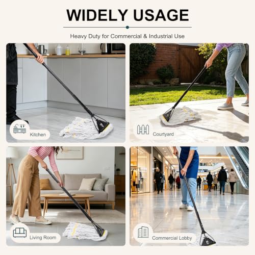 Image of Commercial Industrial Mop,59 inch Handle,3 Extra Large White Replacement Heads