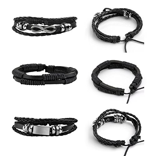 MILAKOO 5 Pcs Braided Leather Bracelets for Men Women Woven Cuff Bracelet Adjustable2