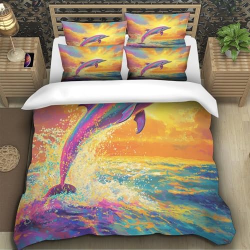 Ensemble de literie dauphin 3D en microfibre douce avec 2 taies d'oreiller - 5