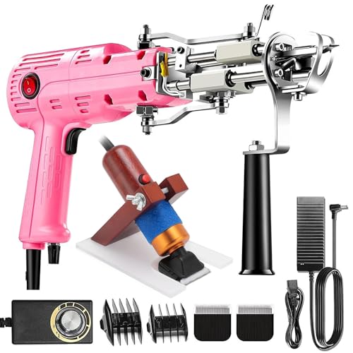 AUTUMFLATGAO Tufting Gun with Carpet Trimmer Kit, Tufting Gun Starter Kit, Rug Tufting Gun Kit, 2 in 1 Cut Pile/Loop Pile, Carpet Gun Machine Kit for Beginners,Pink