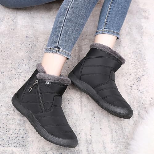 Women's Cozy Winter Waterproof Anti-Slip Orthopedic Boots, Fur Lined Ankle Snow Boot, Outdoor Side Zipper Short Boot3