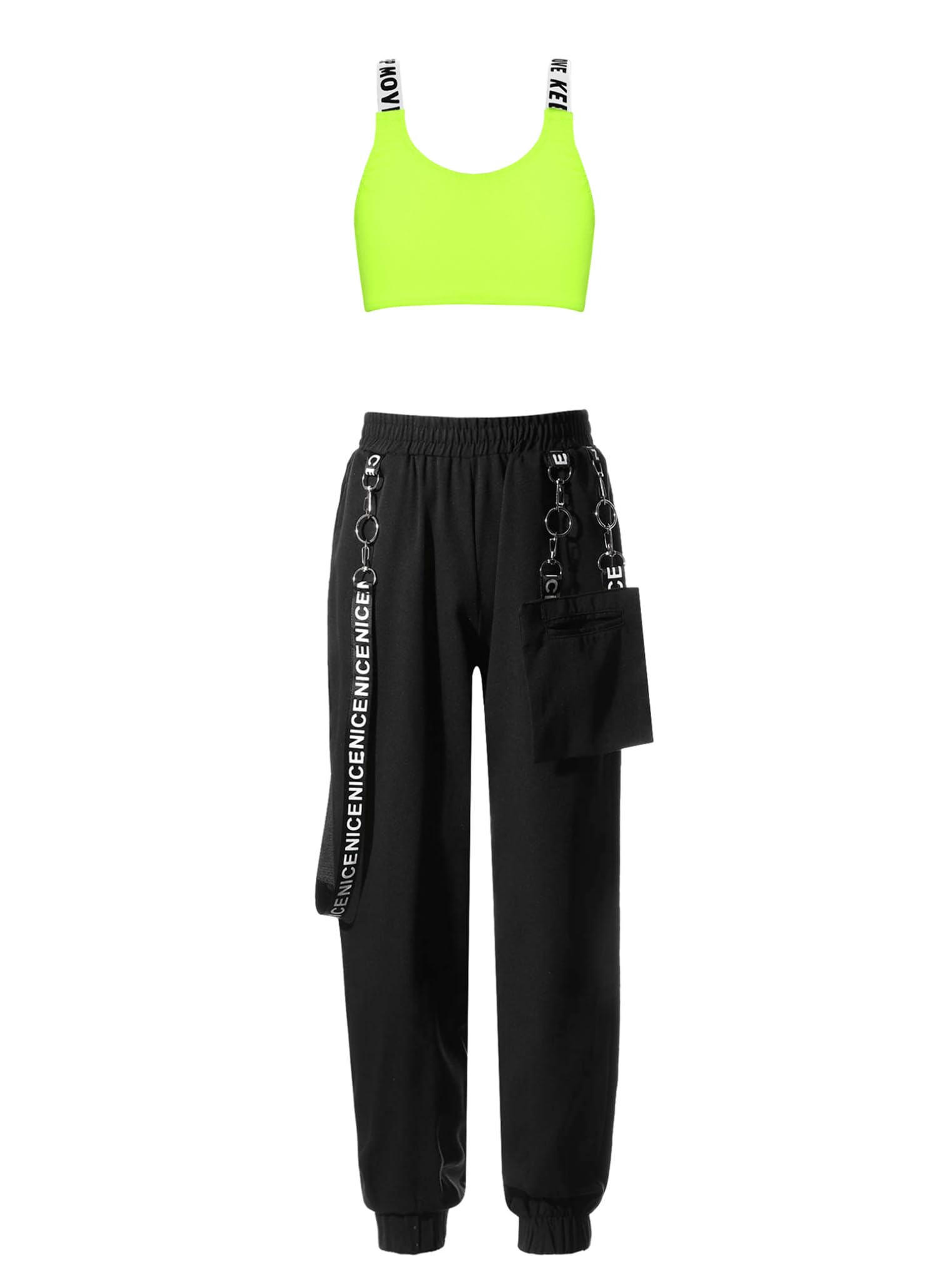 Choomomo Kids Girls Fashion Dance Suit Hoodie Top Vest and Long Pants Set for Hip Hop Dance Outfits Fluorescent Green E 8 Years