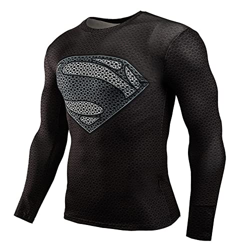 Superheld Compressie Lange Mouw Shirts Fitness Running Kleding Gym Fietsen Sport T-Shirt Strakke Tops, Cr01, L