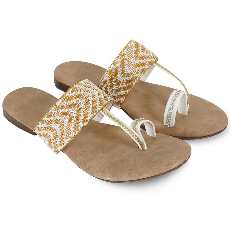 Image of DFR Flip Flops for Women Daily Use Comfortable Ethnic Embroidered Girls Slippers flipflops chappals